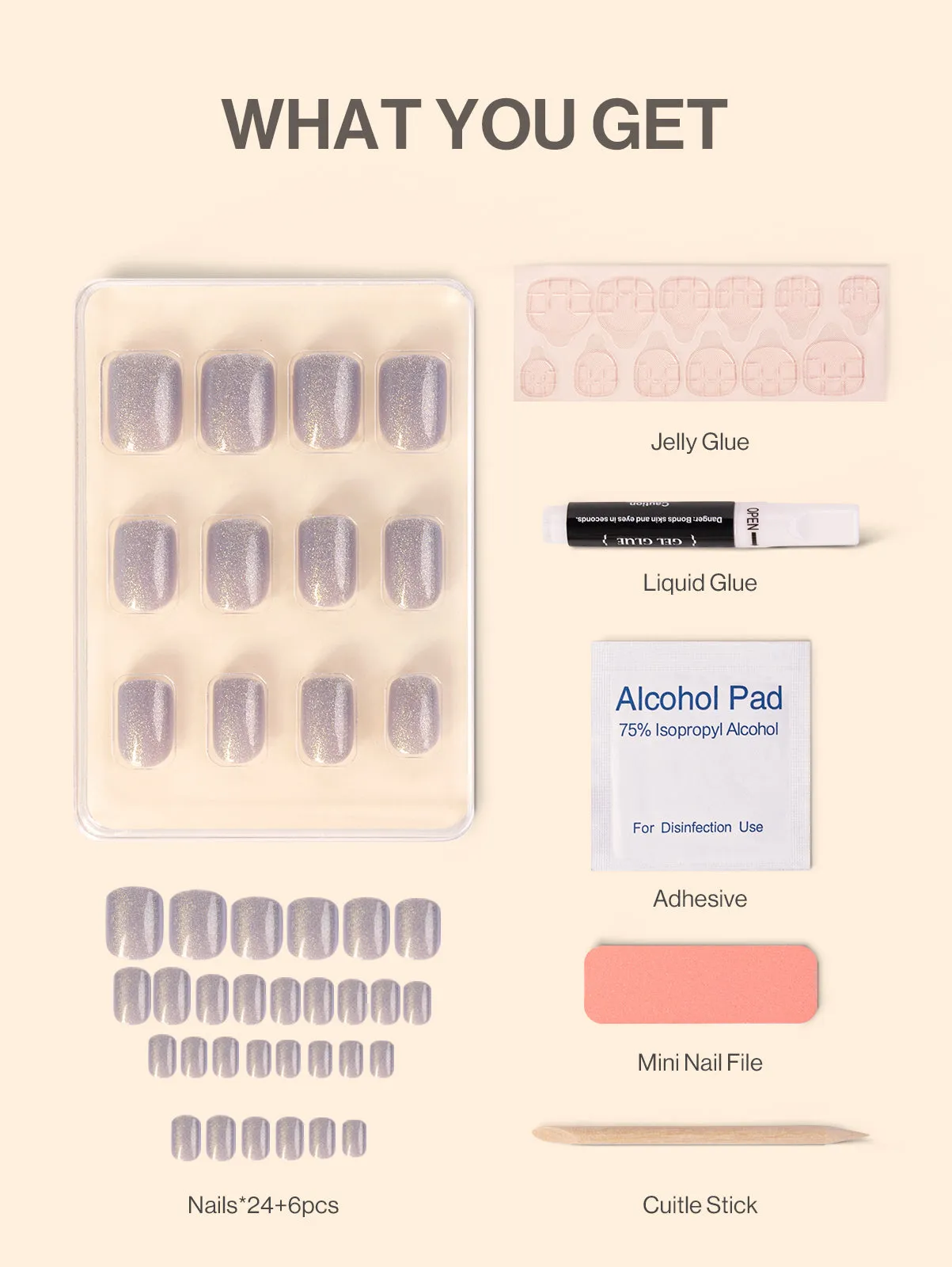 Acrylic Press On Nails - Short Square Light Purple (US ONLY)