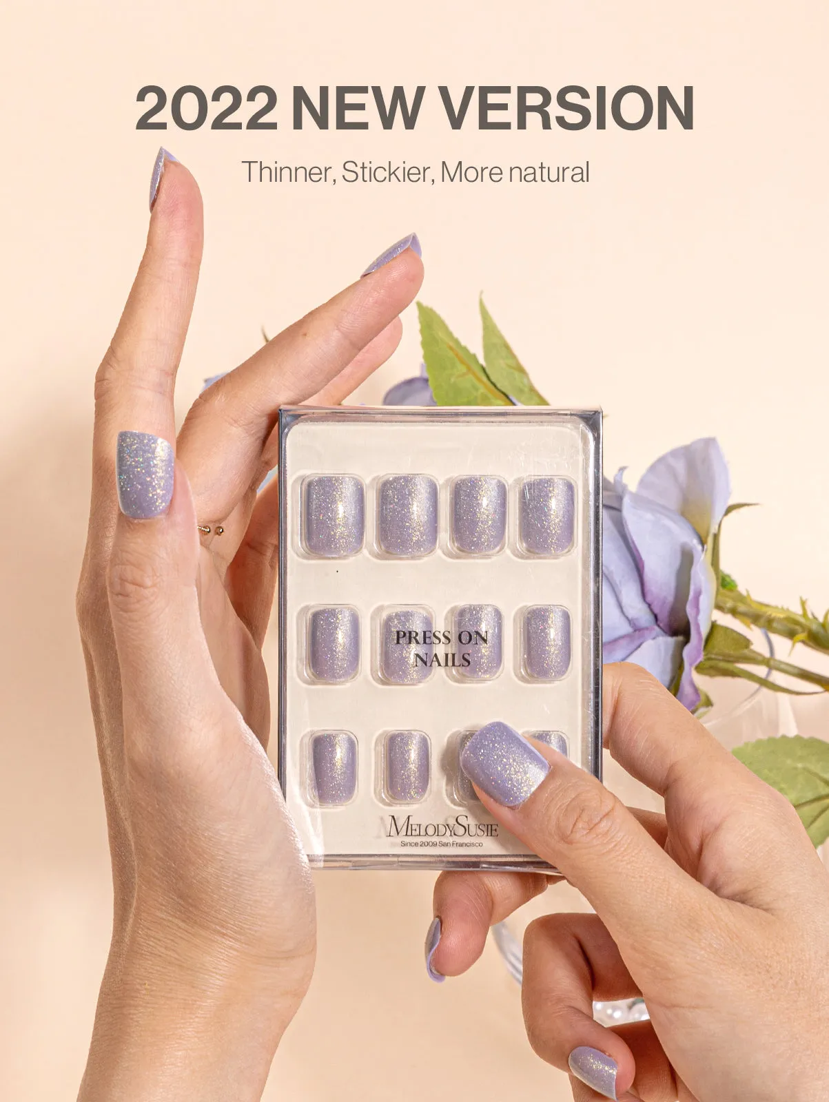 Acrylic Press On Nails - Short Square Light Purple (US ONLY)