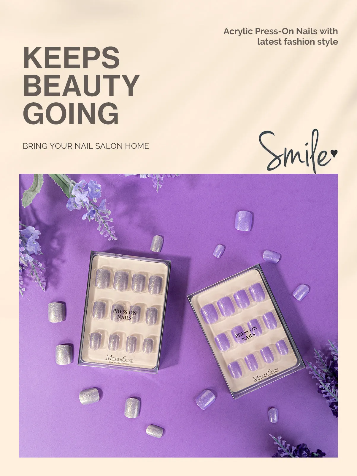 Acrylic Press On Nails - Short Square Light Purple (US ONLY)
