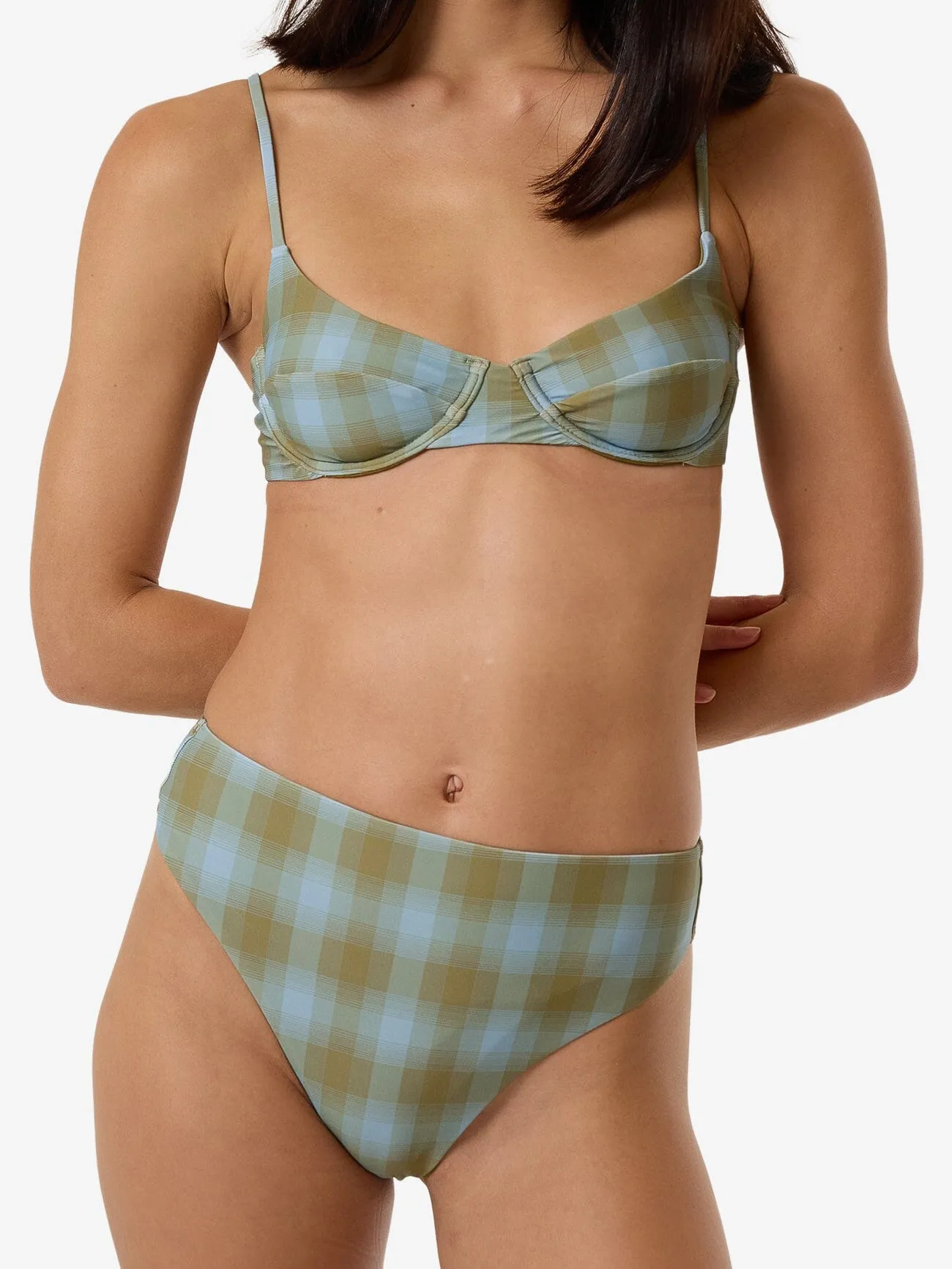 Ansley 90S High Cut Bikini Bottom - Blue Stone