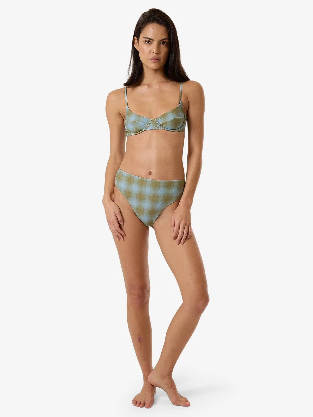 Ansley 90S High Cut Bikini Bottom - Blue Stone