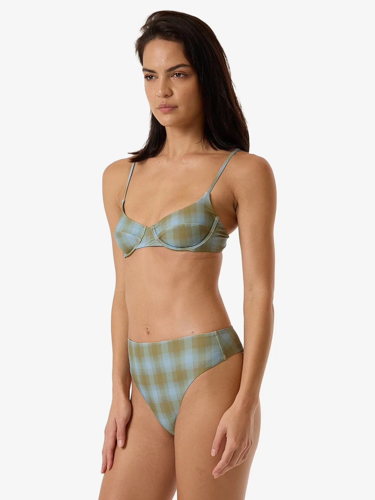 Ansley 90S High Cut Bikini Bottom - Blue Stone