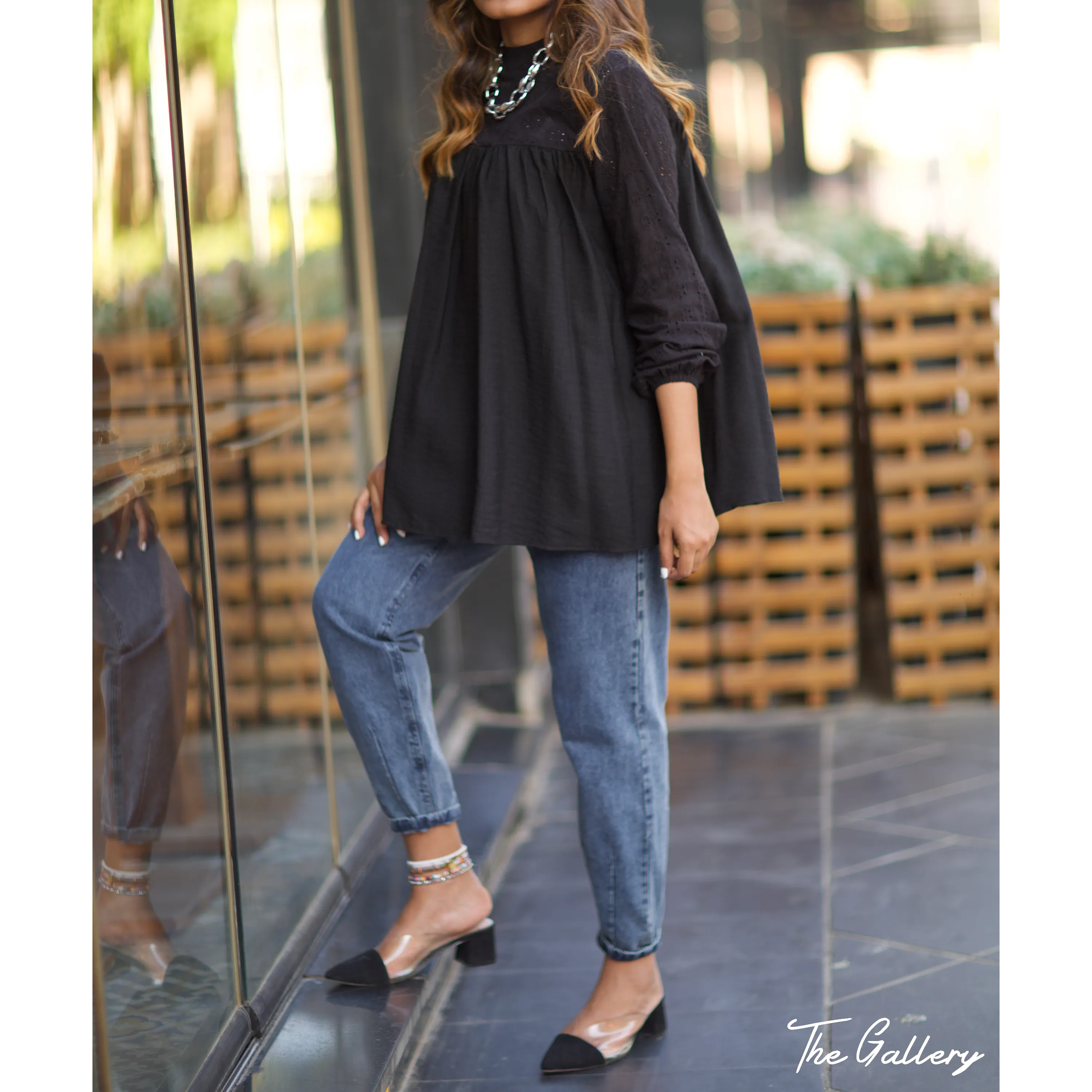 Black tiered long sleeve blouse