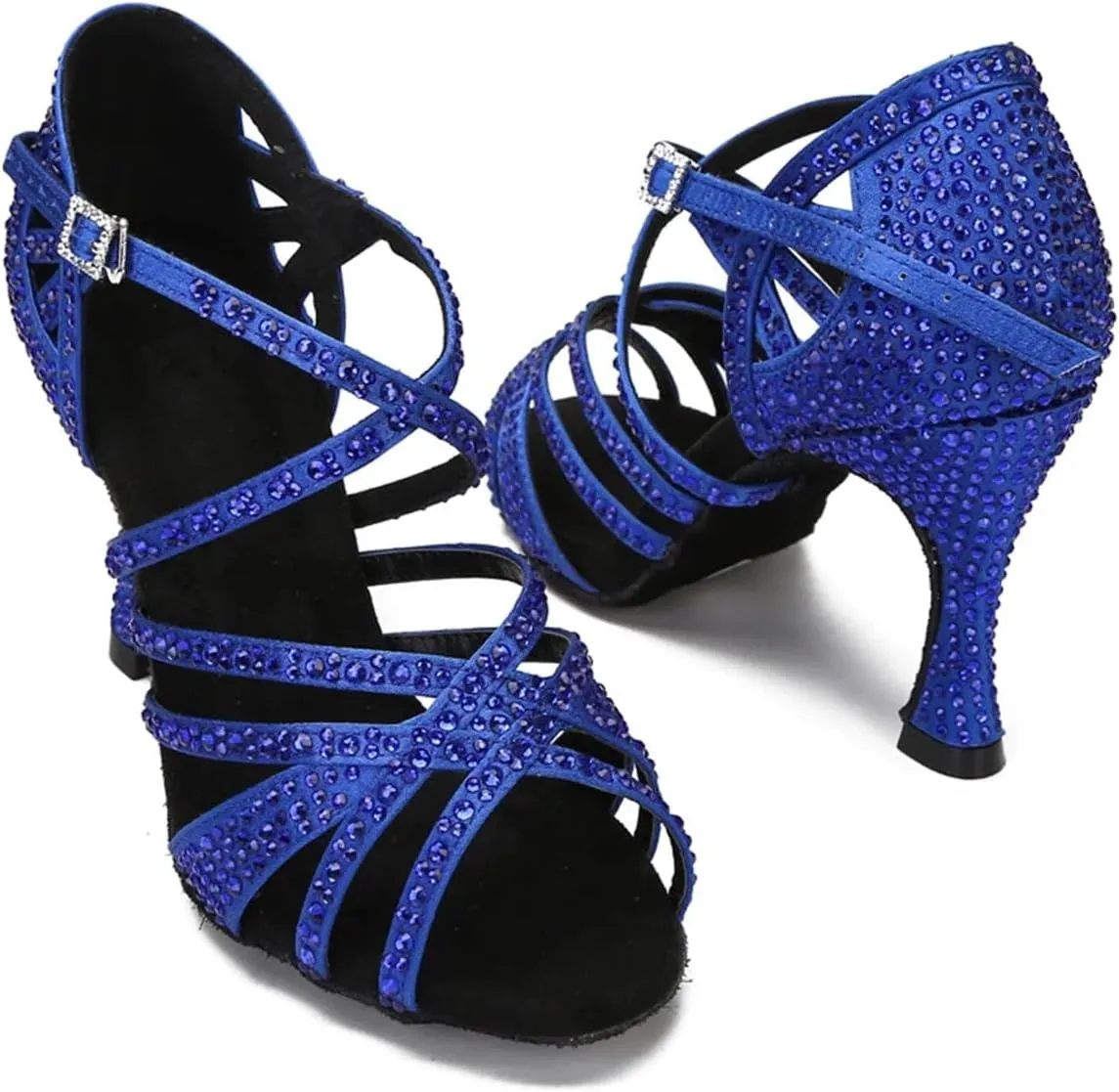 Blue Latin Dance Shoes - Rhinestone Sandals for Tango/Waltz Weddings (9CM/3.54")