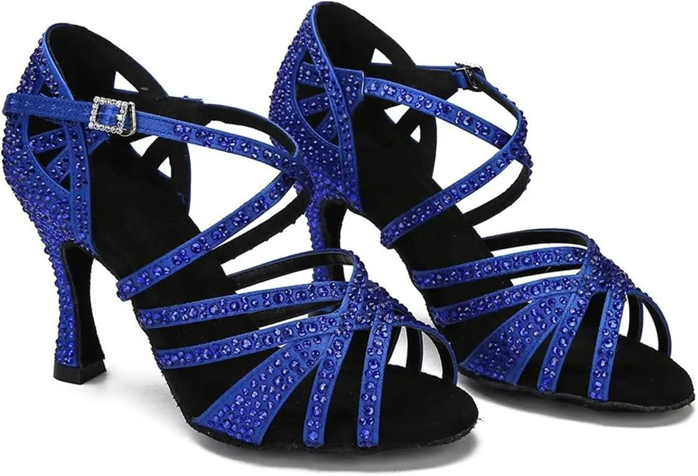 Blue Latin Dance Shoes - Rhinestone Sandals for Tango/Waltz Weddings (9CM/3.54")