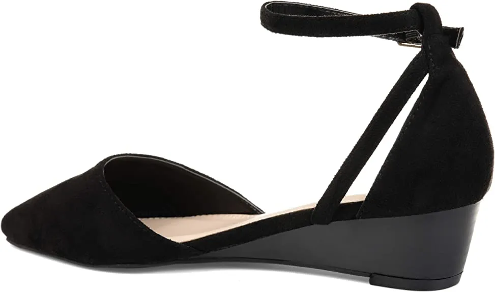 Brinley Co. Womens Pointed Toe Ankle Strap Sliver Wedge  Color Black Size 9M