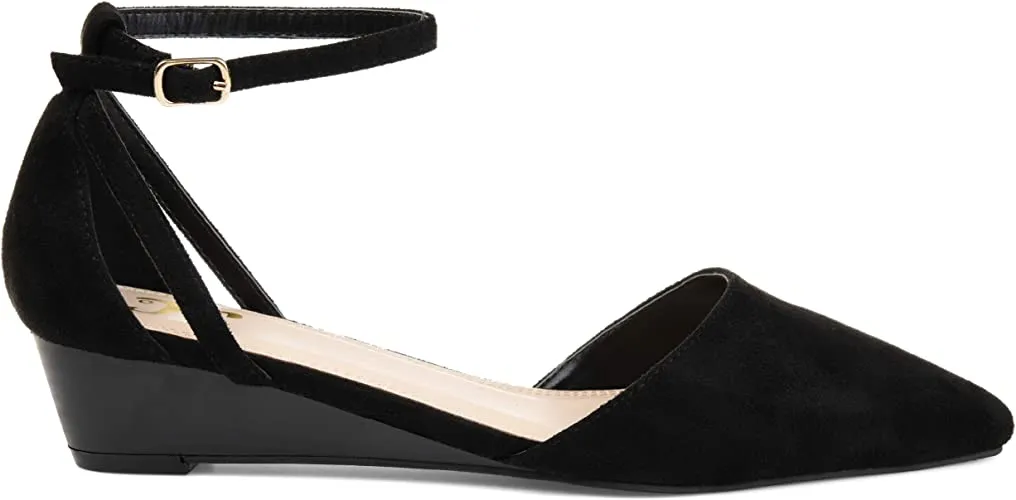 Brinley Co. Womens Pointed Toe Ankle Strap Sliver Wedge  Color Black Size 9M