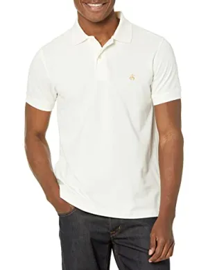 Brooks Brothers Men's Short Sleeve Cotton Pique Stretch Logo Polo Shirt, White, Large