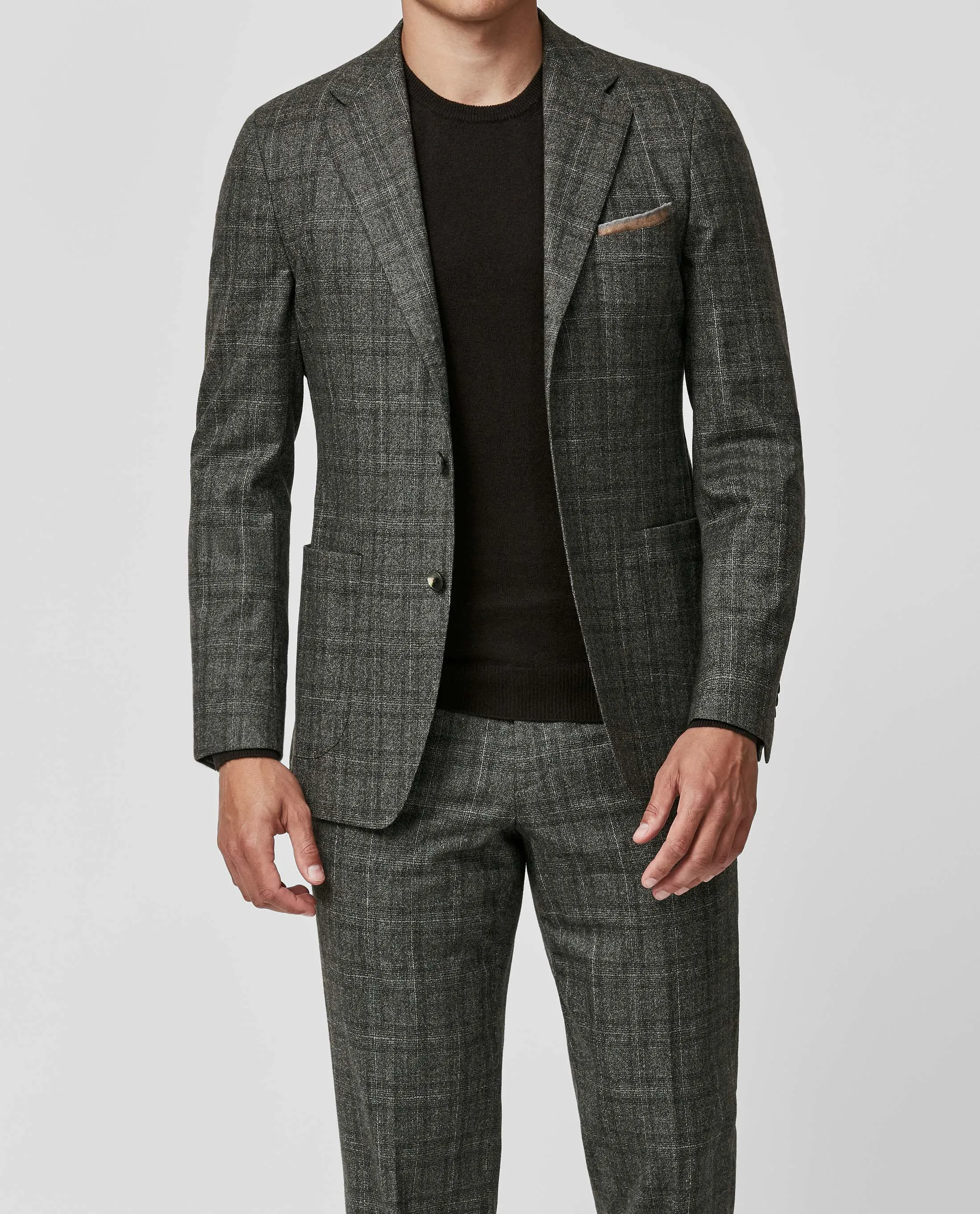 Cerruti Anthracite Grey Doppio Ritorto Merino Wool Stretch Flannel with Check