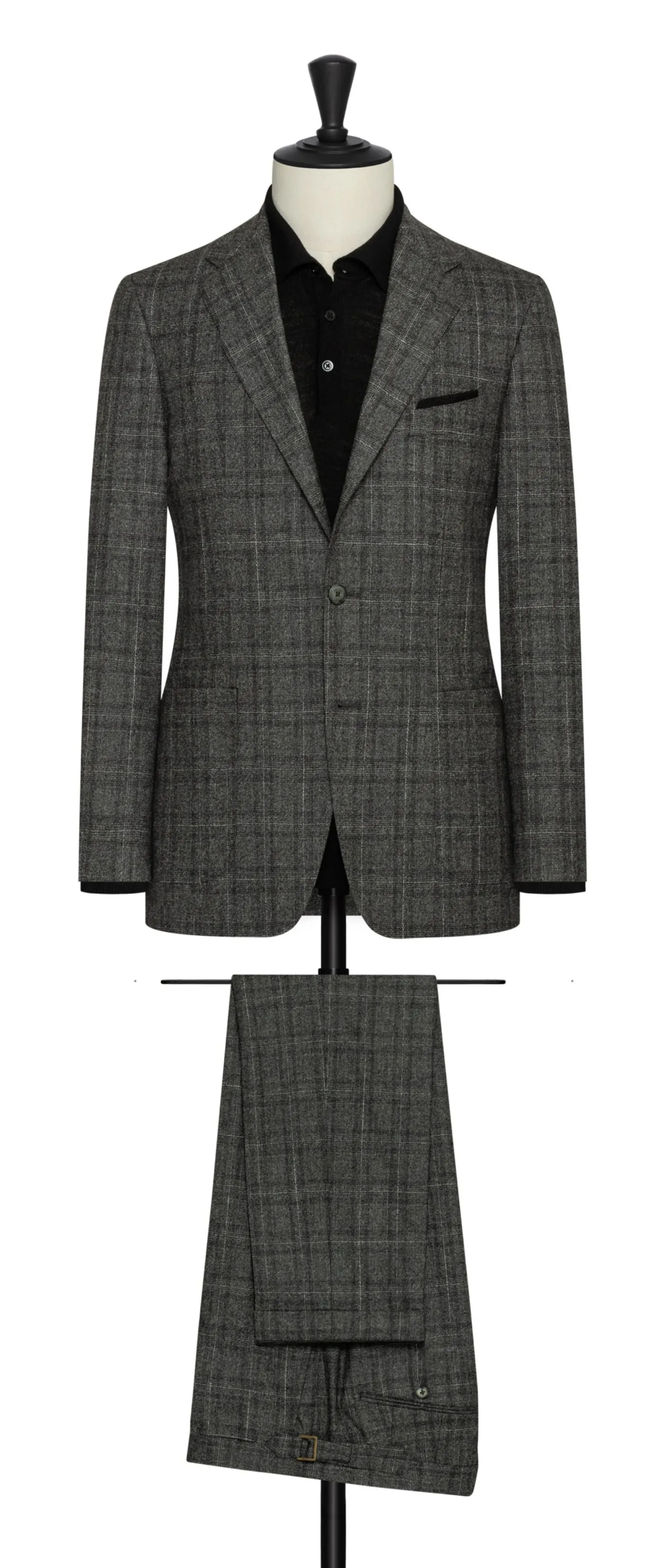 Cerruti Anthracite Grey Doppio Ritorto Merino Wool Stretch Flannel with Check