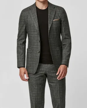 Cerruti Anthracite Grey Doppio Ritorto Merino Wool Stretch Flannel with Check