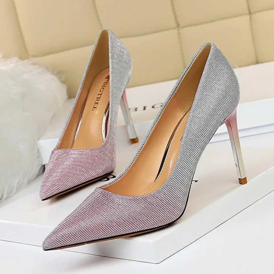 Chicvane Gradient Color Pointed Toe Stiletto Pump Bridal Heels