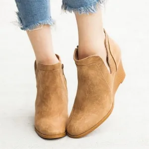 Chicvane New Side Zipper Closure Round Chunky Heel Ankle Boots For Women