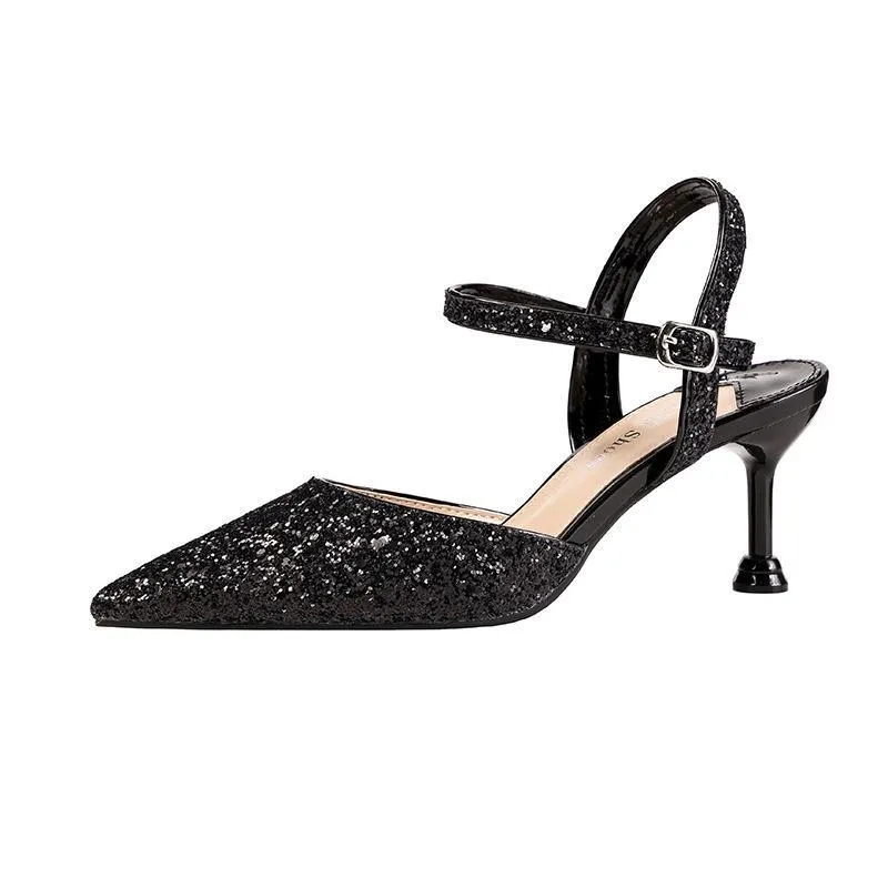 Chicvane Sequined Rhinestones Pointed Toe Stiletto Heel Bridal Shoes