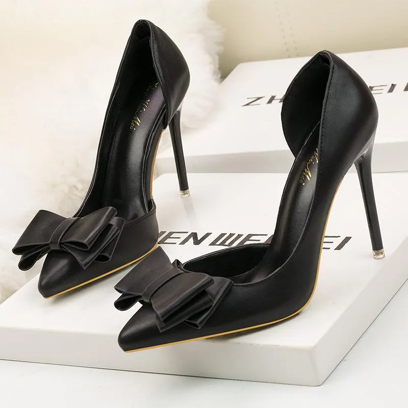 Chicvane Womens Solid Bowknot Pointed Toe Stiletto Heel Bridal Pumps