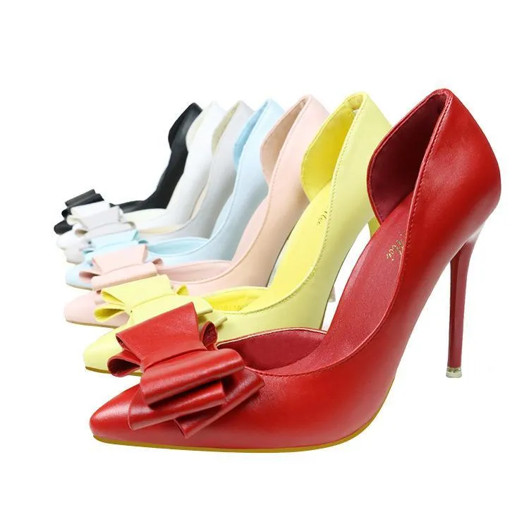 Chicvane Womens Solid Bowknot Pointed Toe Stiletto Heel Bridal Pumps