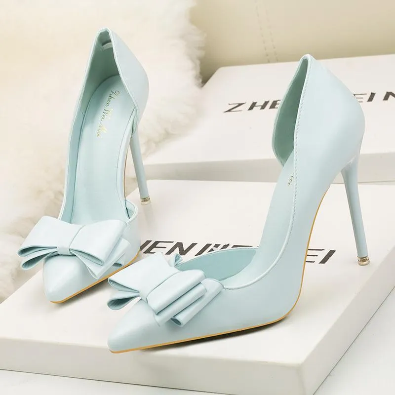 Chicvane Womens Solid Bowknot Pointed Toe Stiletto Heel Bridal Pumps