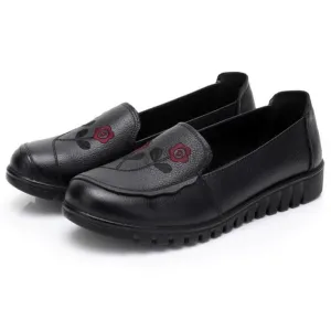 Cowhide Middle-aged Non-slip Soft Bottom Print Flat Mother's shoes