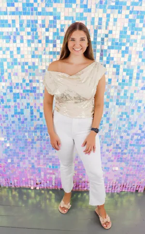 Cream Asymmetrical Printed Top