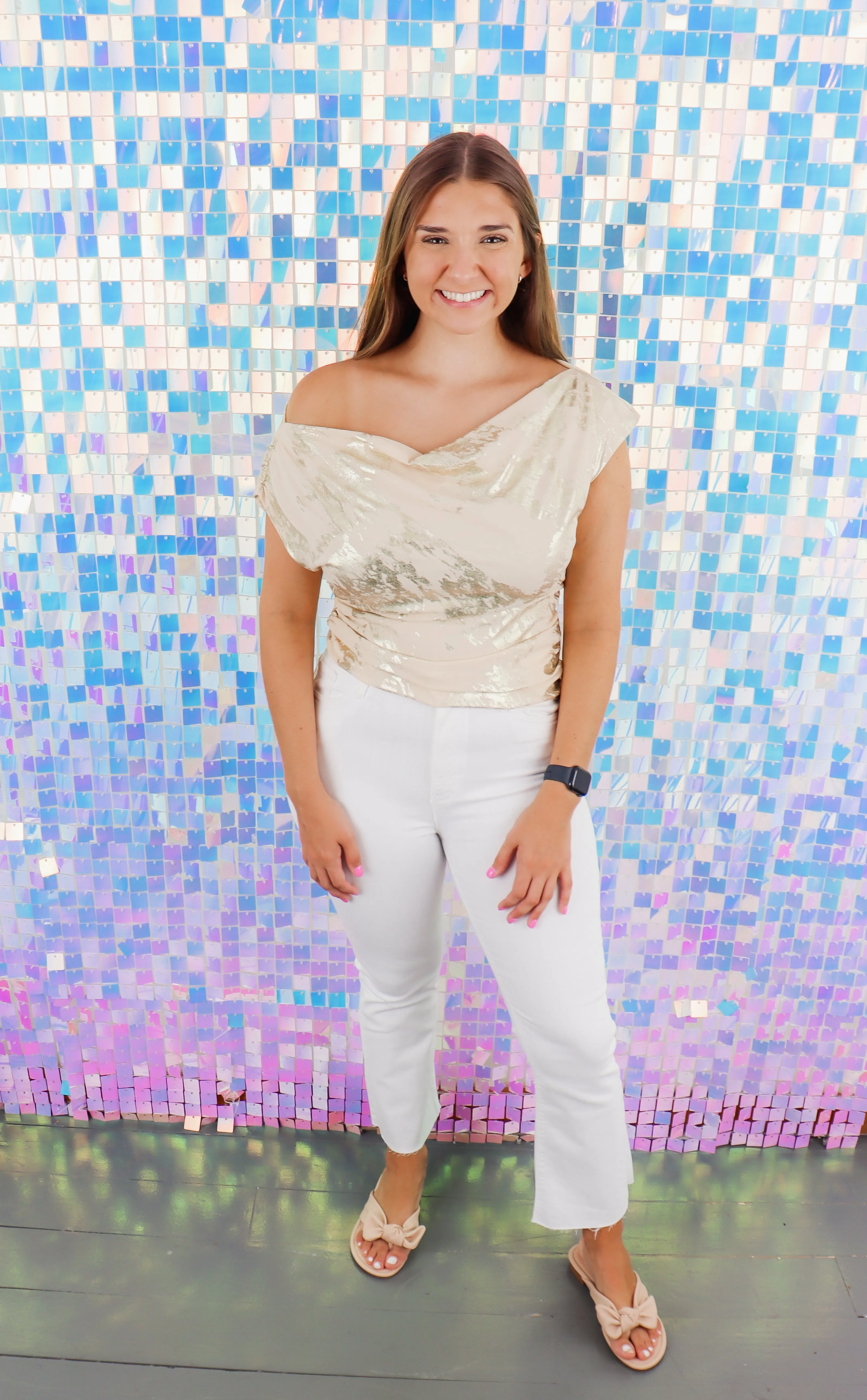 Cream Asymmetrical Printed Top