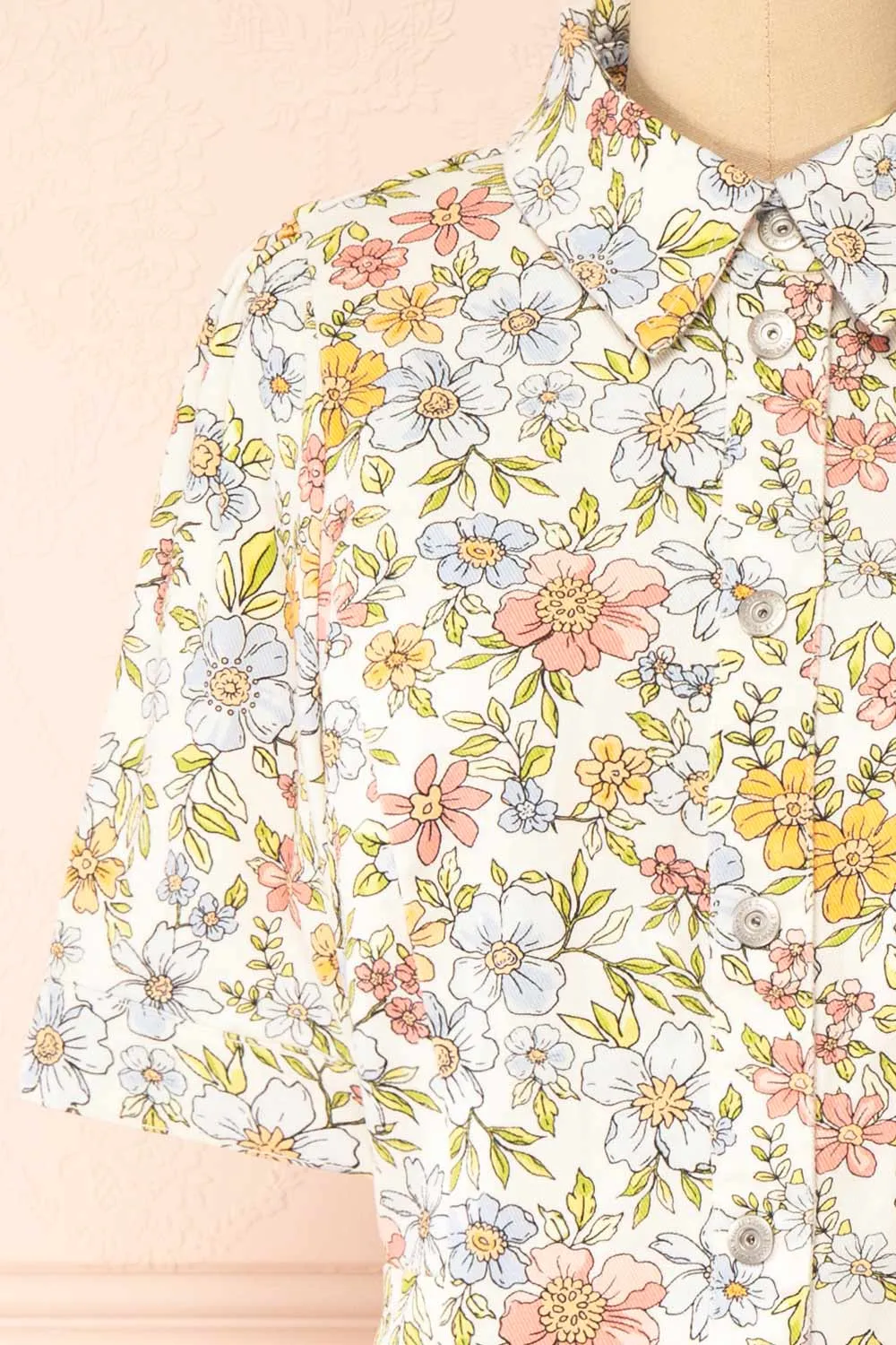 Dorcas | Short Button-Up Denim Floral Dress