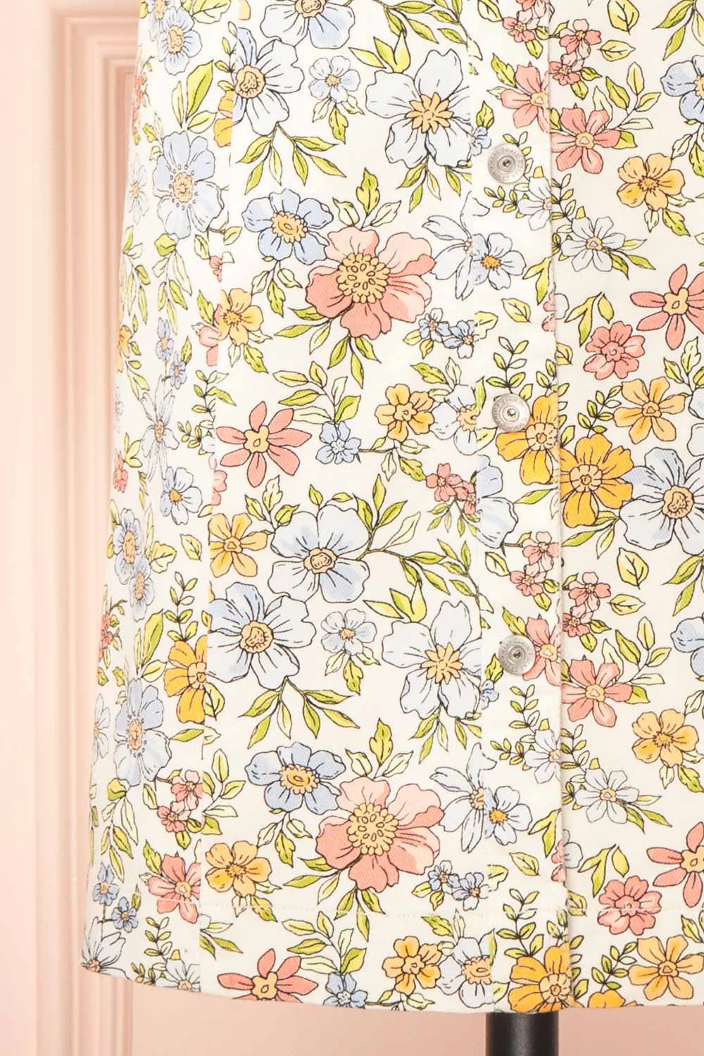 Dorcas | Short Button-Up Denim Floral Dress