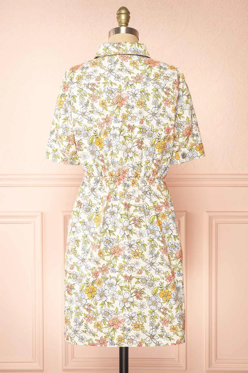 Dorcas | Short Button-Up Denim Floral Dress