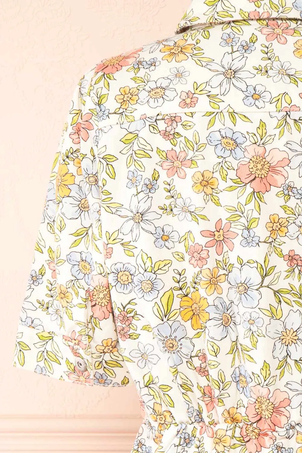 Dorcas | Short Button-Up Denim Floral Dress