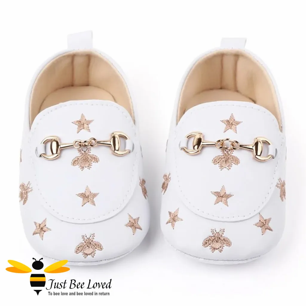 Gold Bees & Stars Baby Girl Loafers - Sizes 0-18 Months