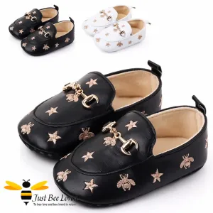Gold Bees & Stars Baby Girl Loafers - Sizes 0-18 Months