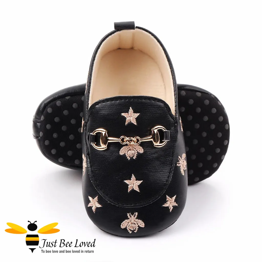 Gold Bees & Stars Baby Girl Loafers - Sizes 0-18 Months
