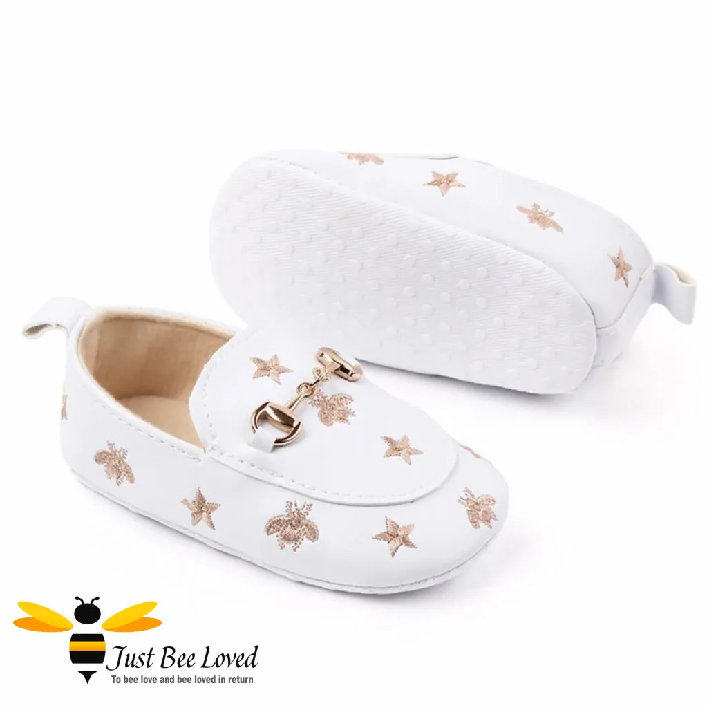 Gold Bees & Stars Baby Girl Loafers - Sizes 0-18 Months