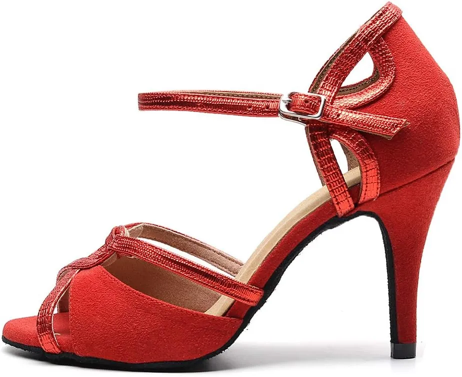 HIPPOSEUS Women's Professional Latin Dance Shoes Ankle Strap Salsa Bachata Ballroom Dance Heels,Model QJW