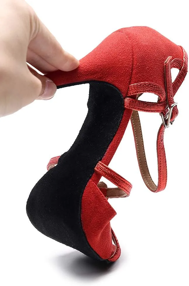 HIPPOSEUS Women's Professional Latin Dance Shoes Ankle Strap Salsa Bachata Ballroom Dance Heels,Model QJW