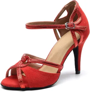HIPPOSEUS Women's Professional Latin Dance Shoes Ankle Strap Salsa Bachata Ballroom Dance Heels,Model QJW