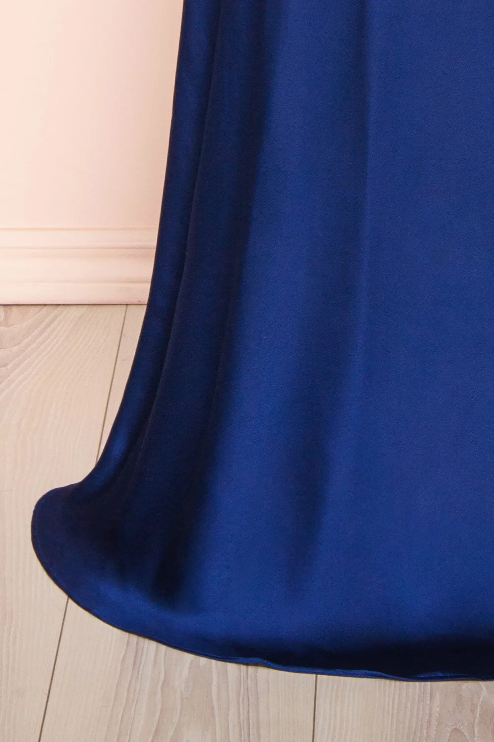 Jinny Navy | Satin Halter Maxi Dress