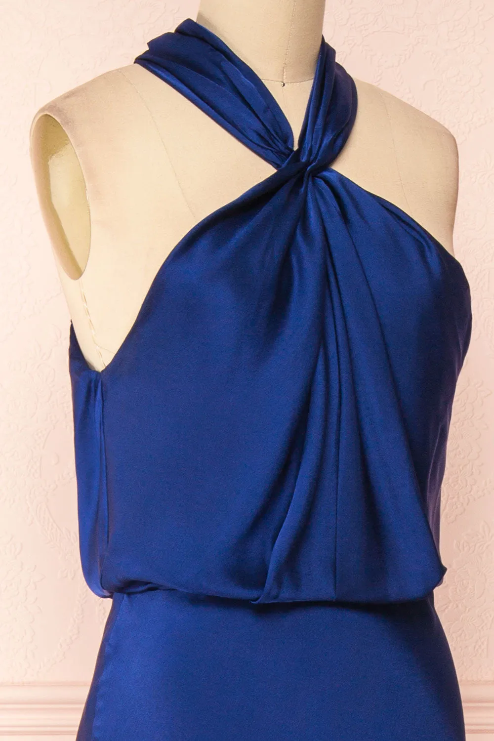 Jinny Navy | Satin Halter Maxi Dress