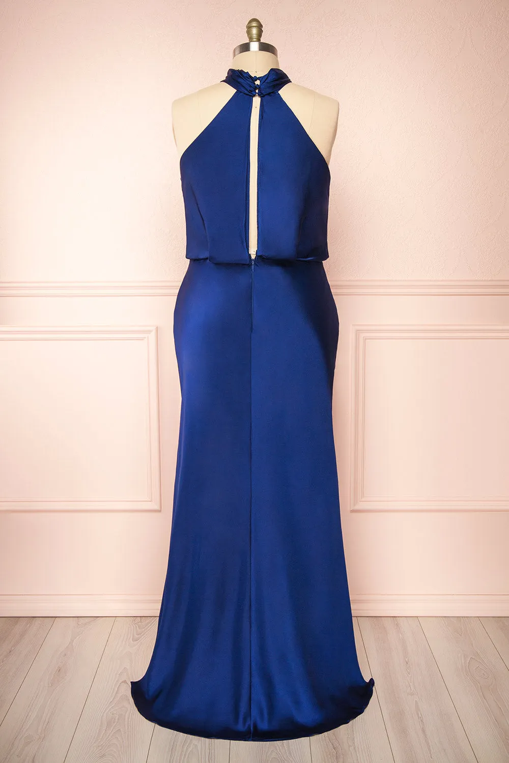 Jinny Navy | Satin Halter Maxi Dress