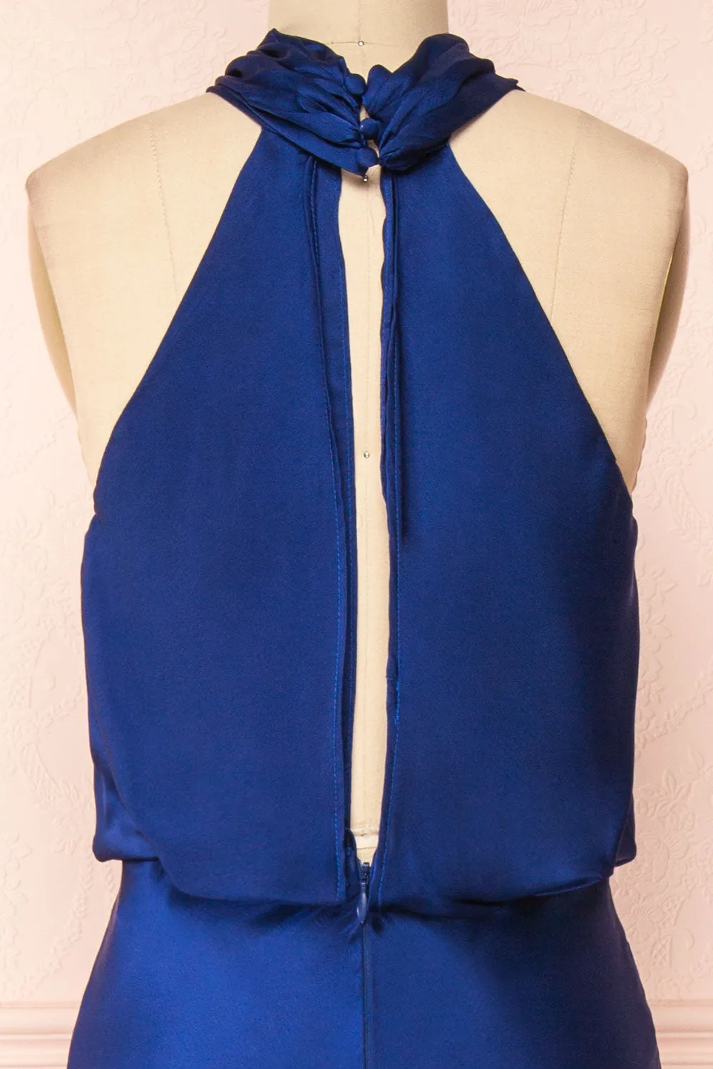 Jinny Navy | Satin Halter Maxi Dress