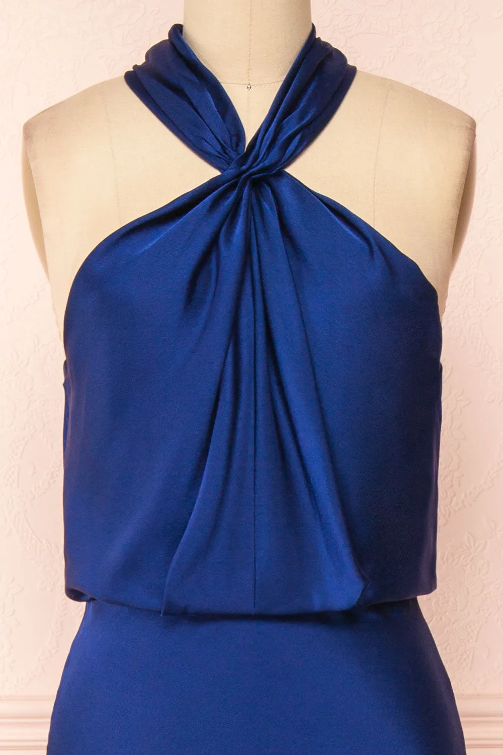 Jinny Navy | Satin Halter Maxi Dress