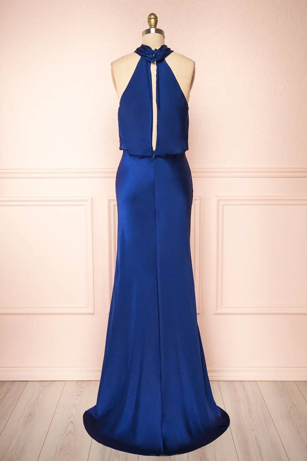 Jinny Navy | Satin Halter Maxi Dress