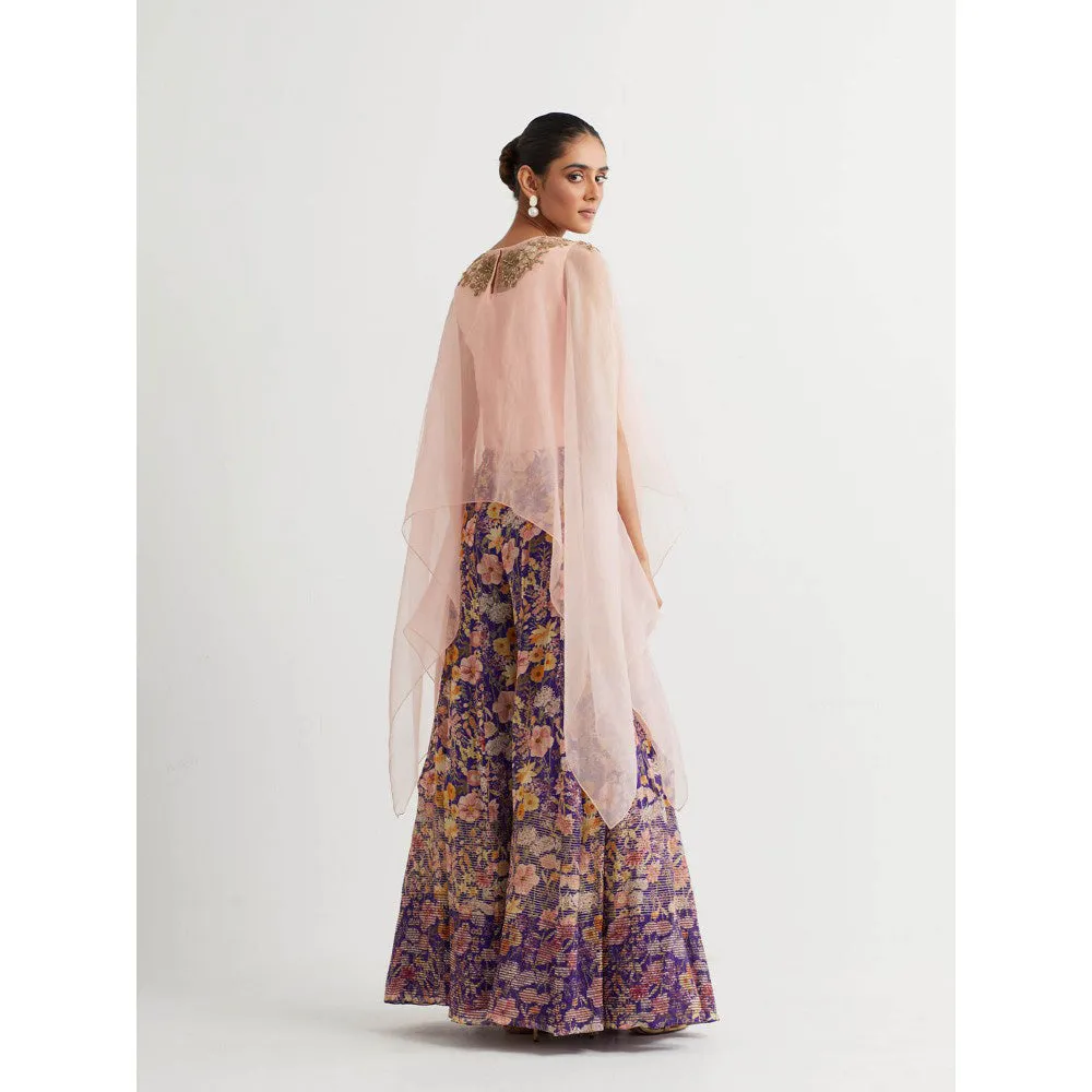 KAVITA BHARTIA Cape & Floral Dress in Purple (Set of 3)