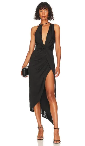 L'Academie Pom Midi Dress in Black