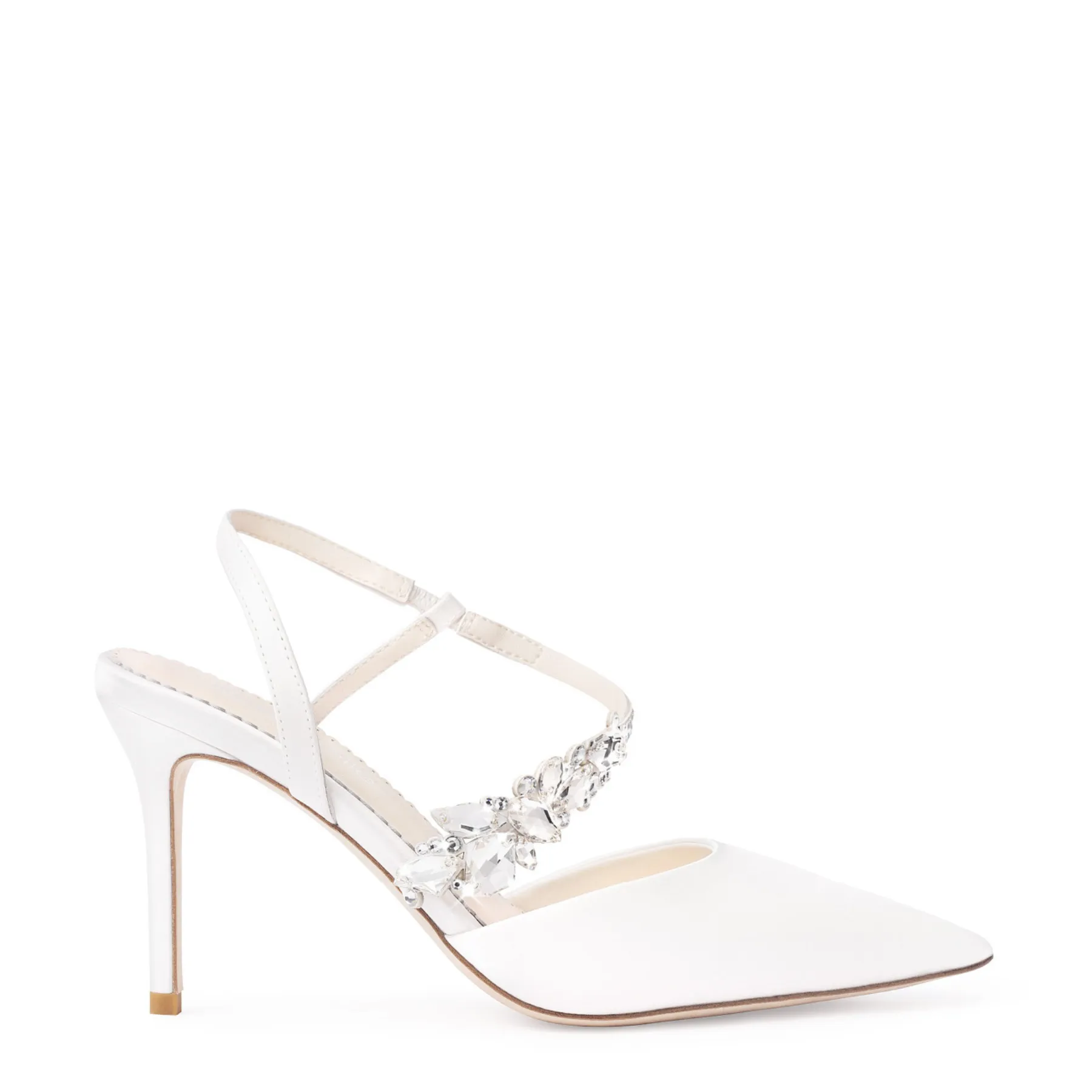 Lana - Slingback Crystal Strap Heels - Ivory