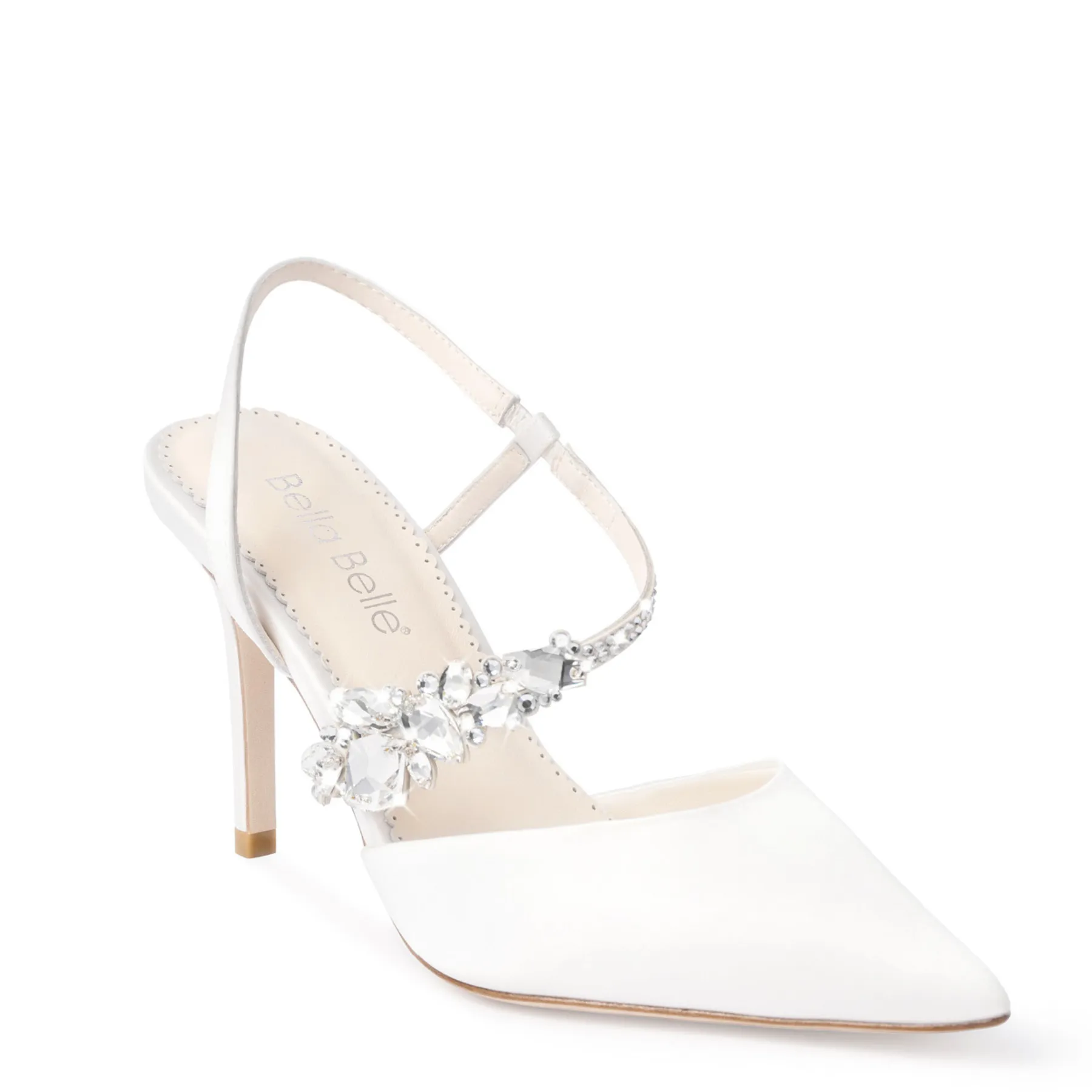 Lana - Slingback Crystal Strap Heels - Ivory