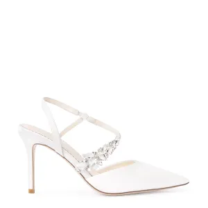 Lana - Slingback Crystal Strap Heels - Ivory