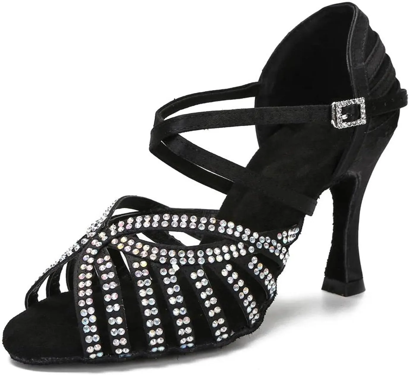 Latin Dance Shoes - Rhinestone Sandals with 9CM (3.54") Heels for Tango, Rumba, Samba, Wedding