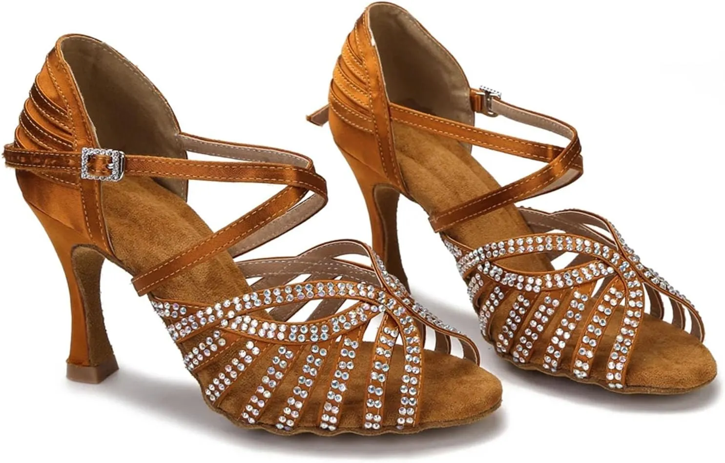 Latin Dance Shoes - Rhinestone Sandals with 9CM (3.54") Heels for Tango, Rumba, Samba, Wedding