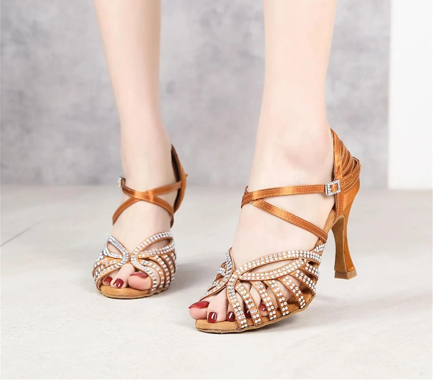 Latin Dance Shoes - Rhinestone Sandals with 9CM (3.54") Heels for Tango, Rumba, Samba, Wedding