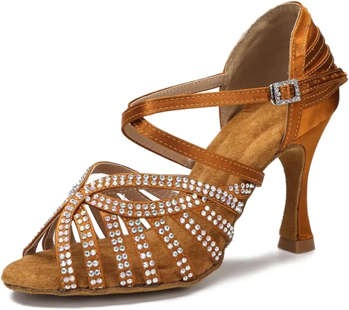 Latin Dance Shoes - Rhinestone Sandals with 9CM (3.54") Heels for Tango, Rumba, Samba, Wedding